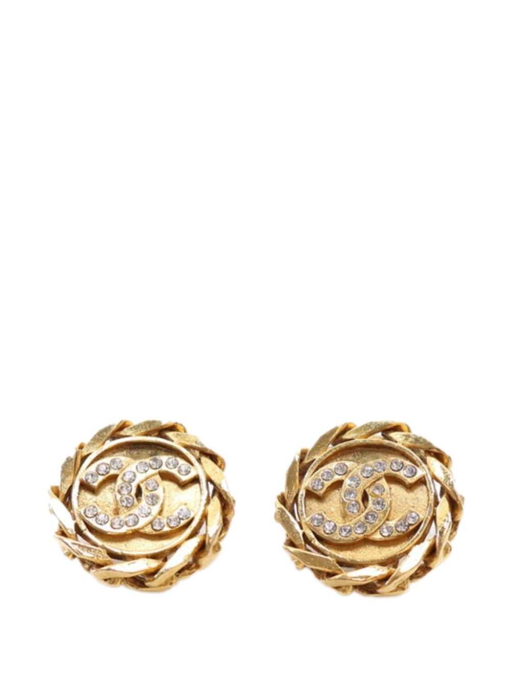 1980-1990 Gold Plated CC Rhinestones Clip On costume earrings