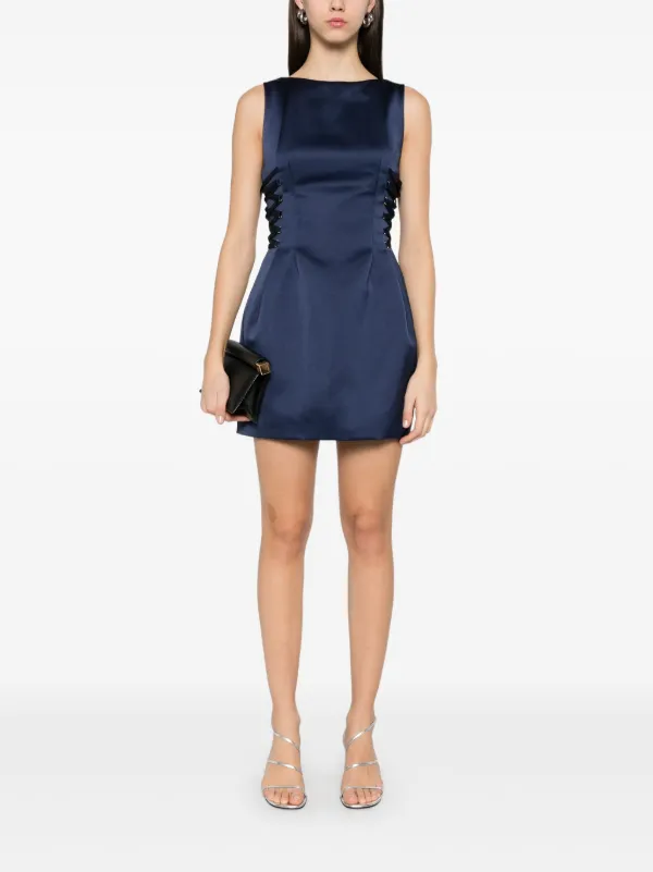 dark blue satin mini dress Lainey Cowl Neck Mesh Mini Dress • Shop American Threads Online Boutique