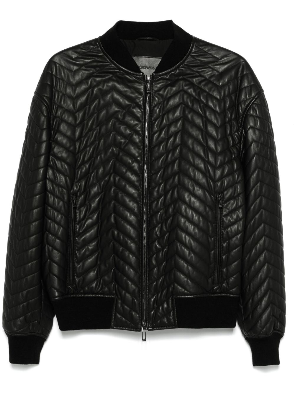 Emporio Armani leather bomber jacket – Black