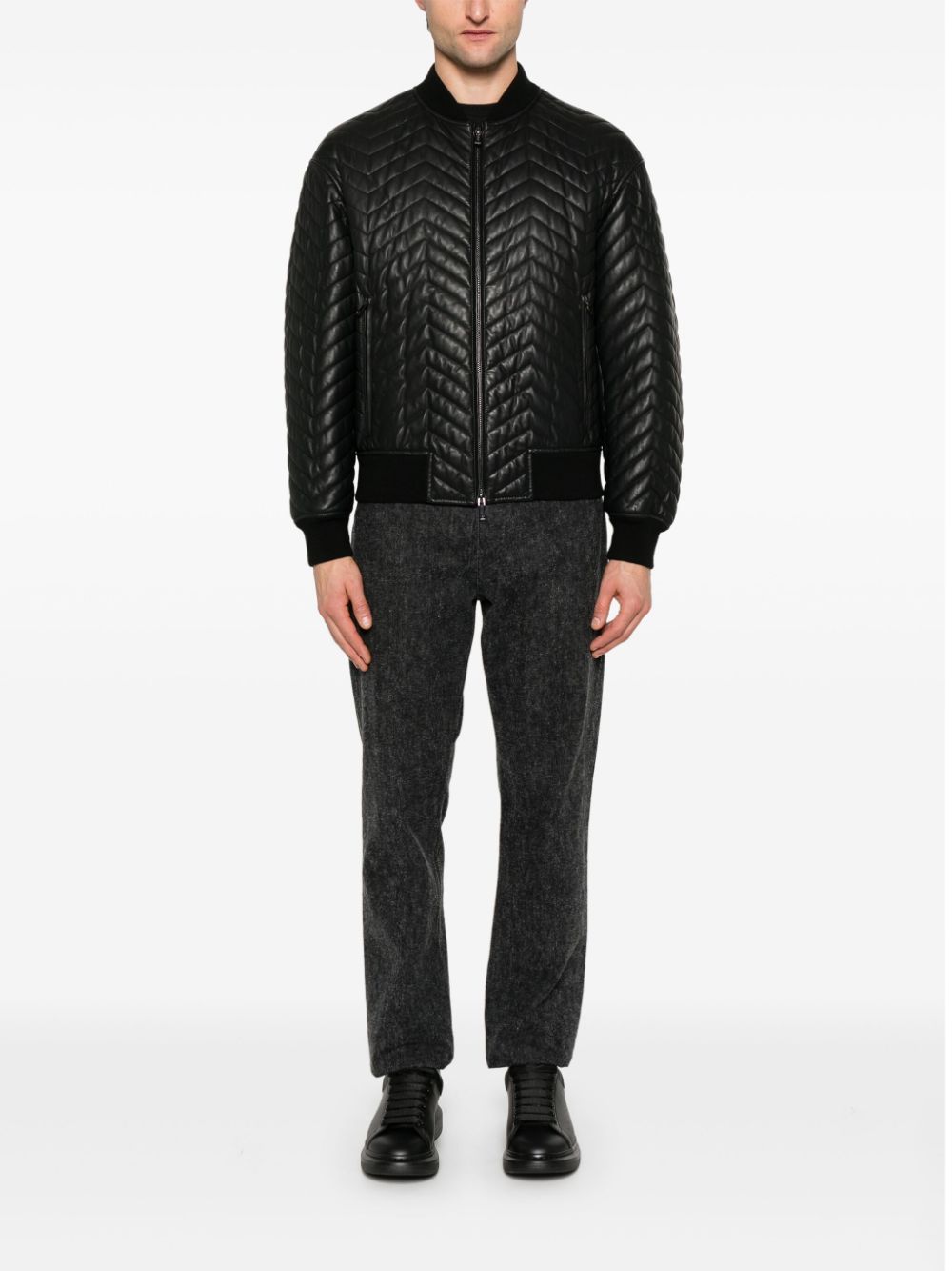 Emporio Armani leather bomber jacket - Zwart