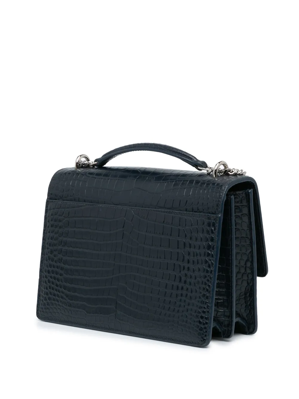 Saint Laurent Pre-Owned 2017 medium Sunset Bag boekentas met krokodillen-reliëf en monogram - Blauw