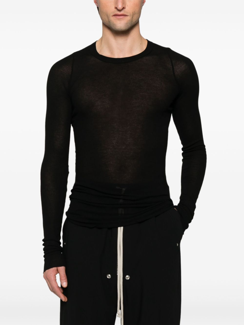 Rick Owens Geribbeld T-shirt - Zwart