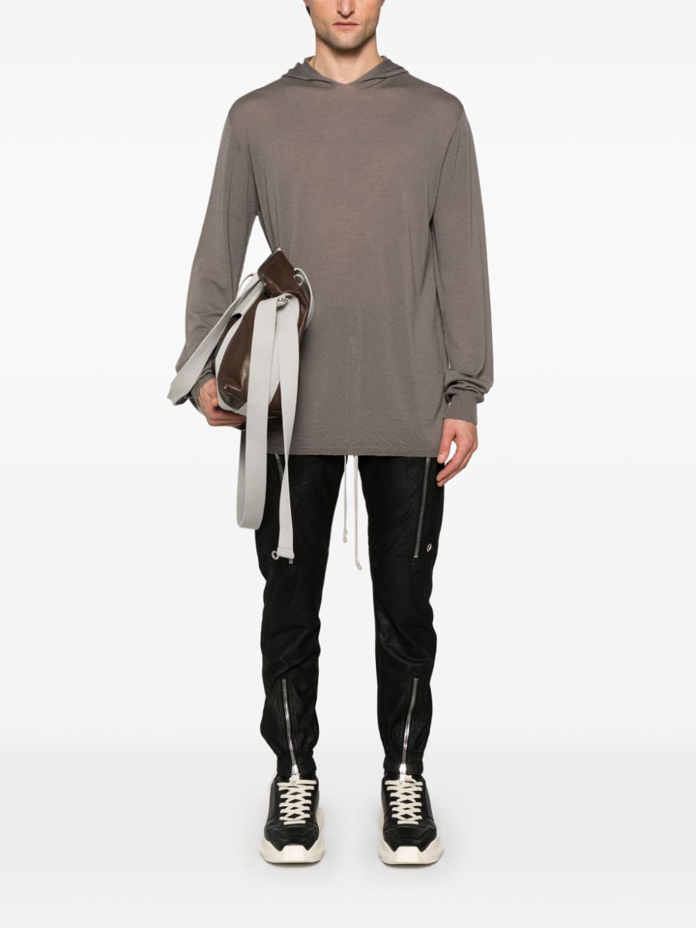 Rick Owens Fijngebreide hoodie - Bruin