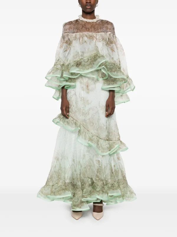 送料込/関税込■ZIMMERMANN■フリルマキシスカート ZIMMERMANN Crush マキシスカート | グリーン | FARFETCH JP