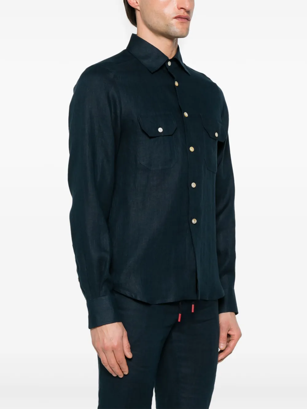 Kiton Linnen overhemd Blauw