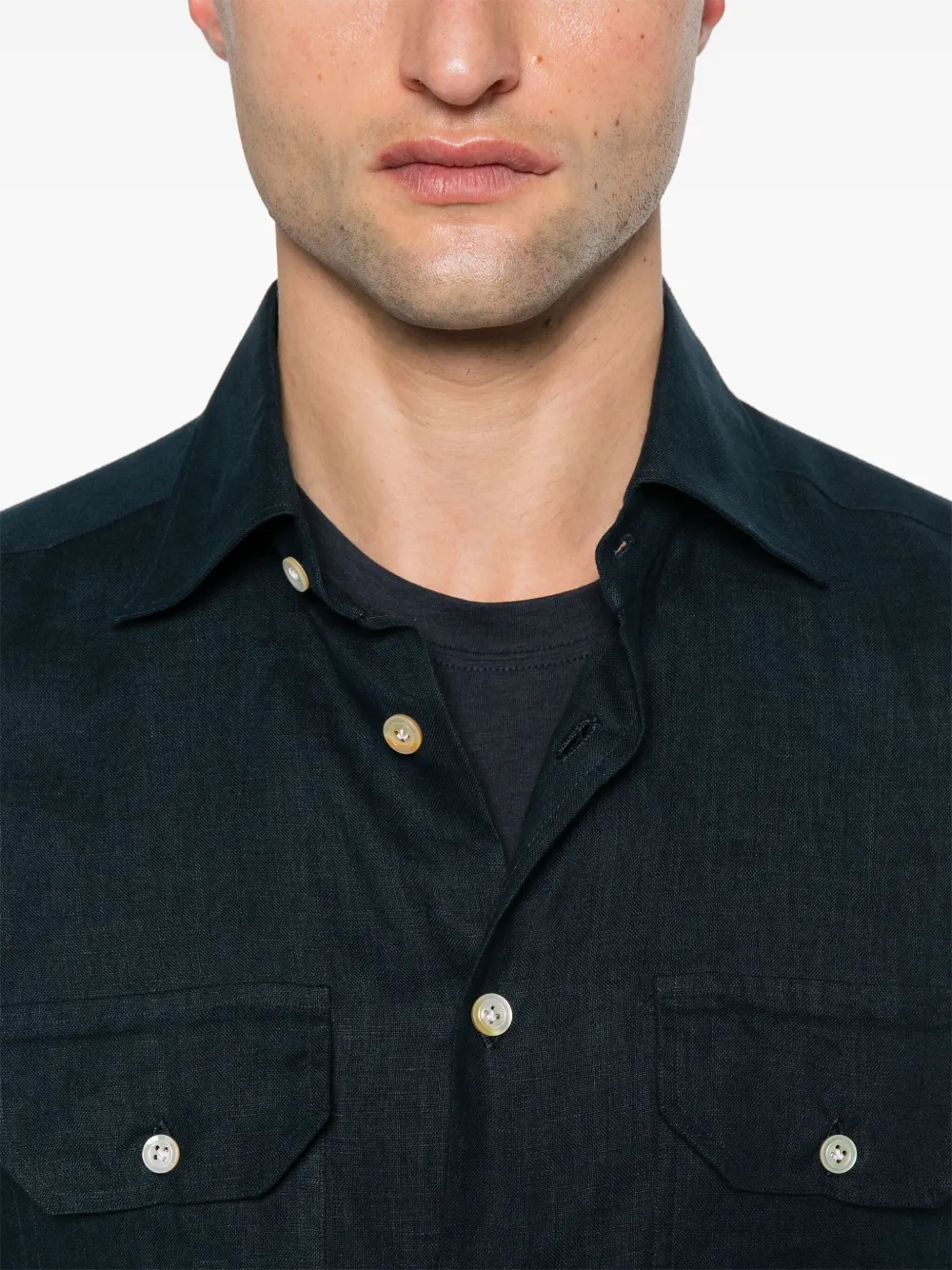 Kiton Linnen overhemd Blauw