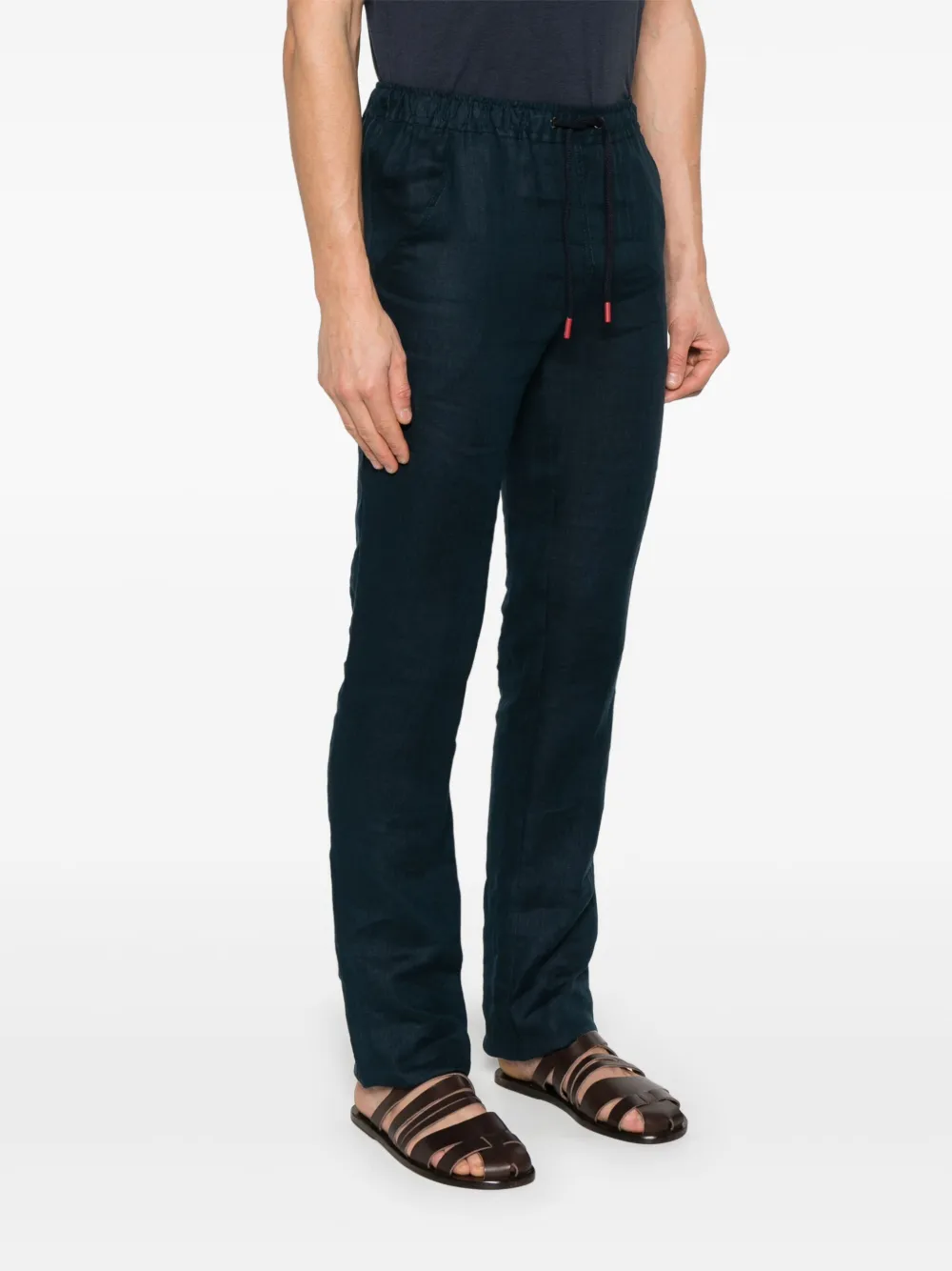 Shop Kiton Linen Trousers In Blue