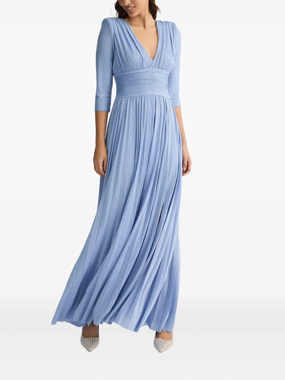 Liu •jo Long Light Blue Pleated Dress In Blue