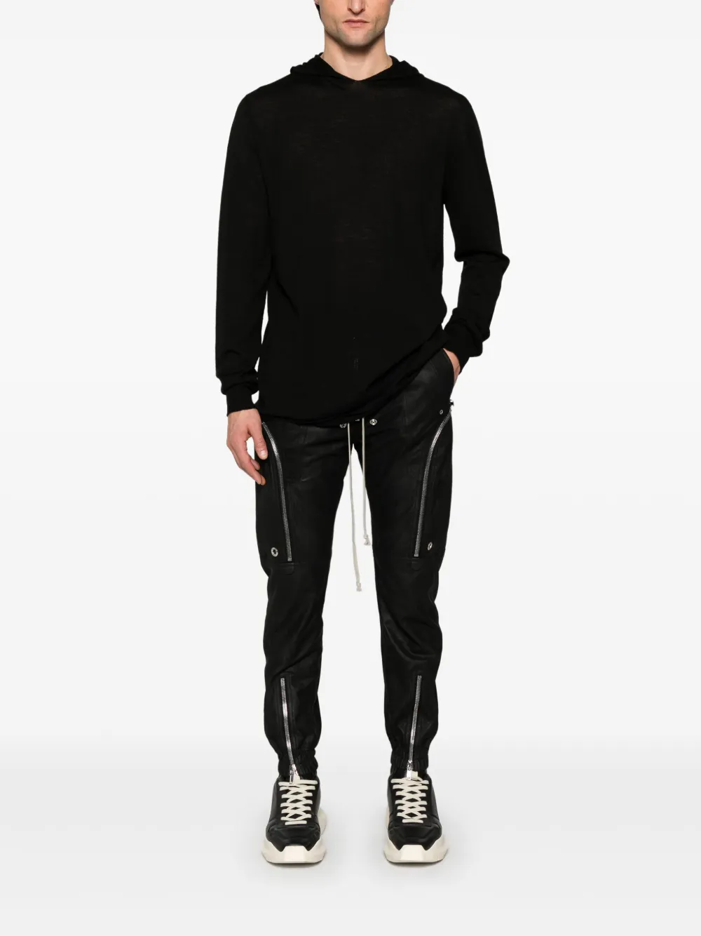 Rick Owens Fijngebreide hoodie - Zwart