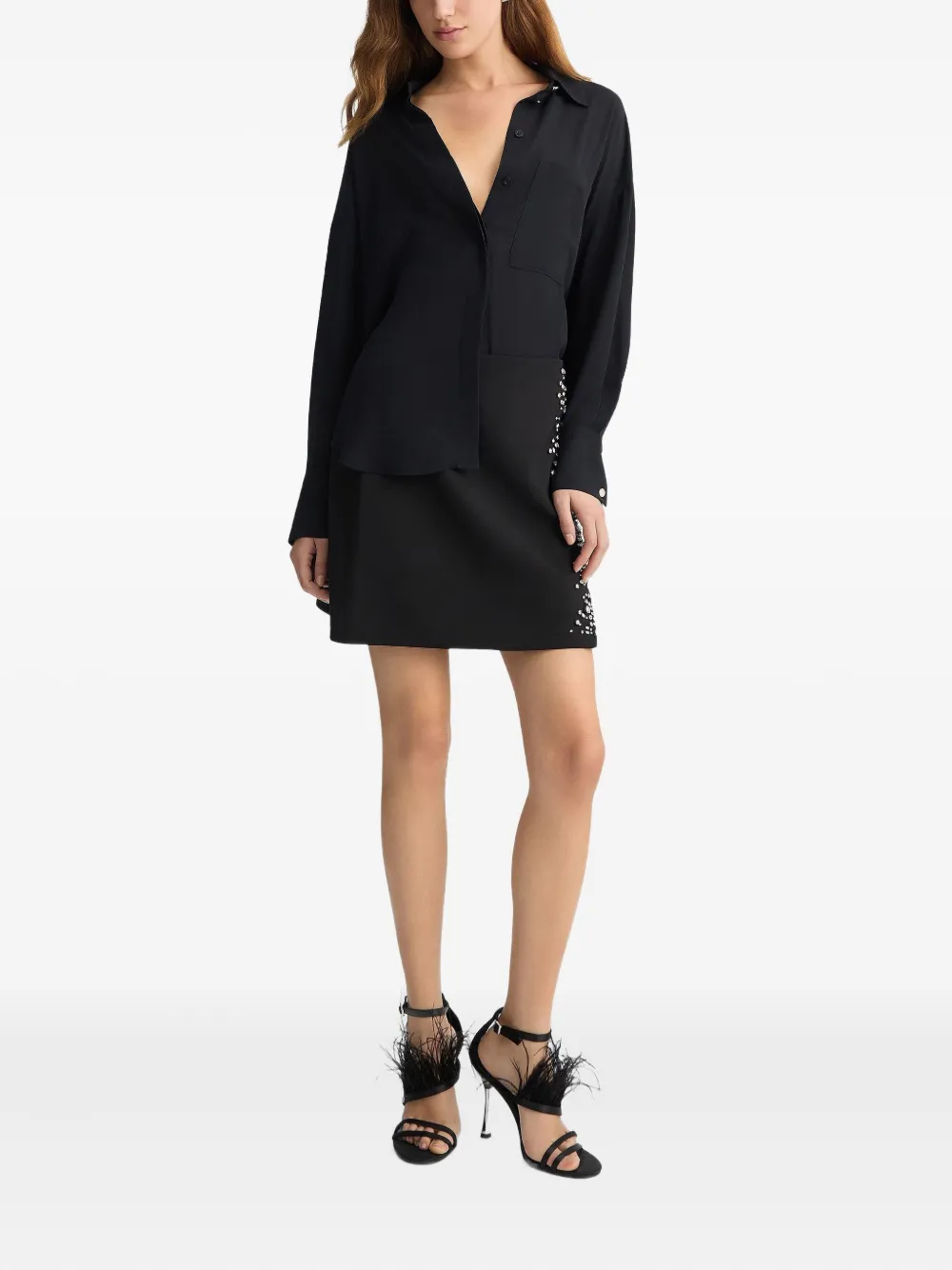 Liu •jo Black Mini Skirt With Bejewelled Embellishment In Black