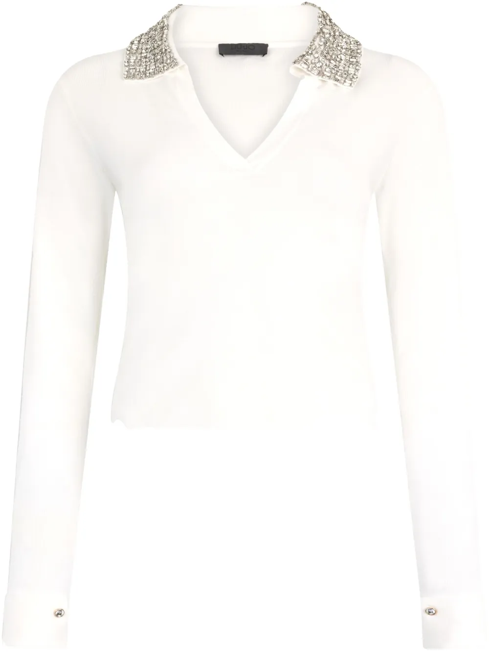Liu •jo White Polo Shirt With Bejewelled Embellishment In White