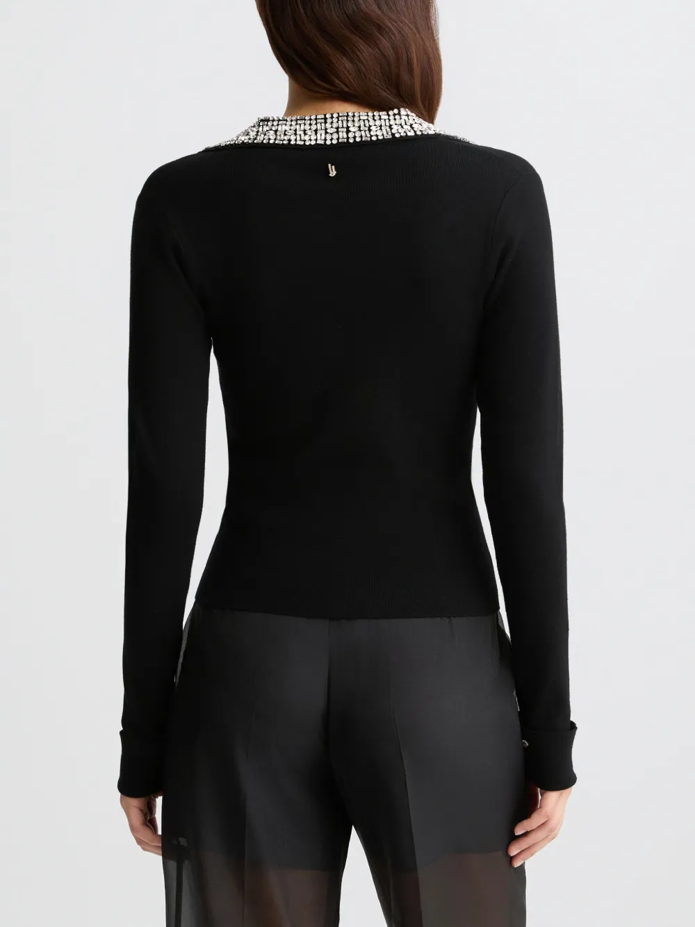 Liu •jo Black Polo Shirt With Bejewelled Embellishment In Black
