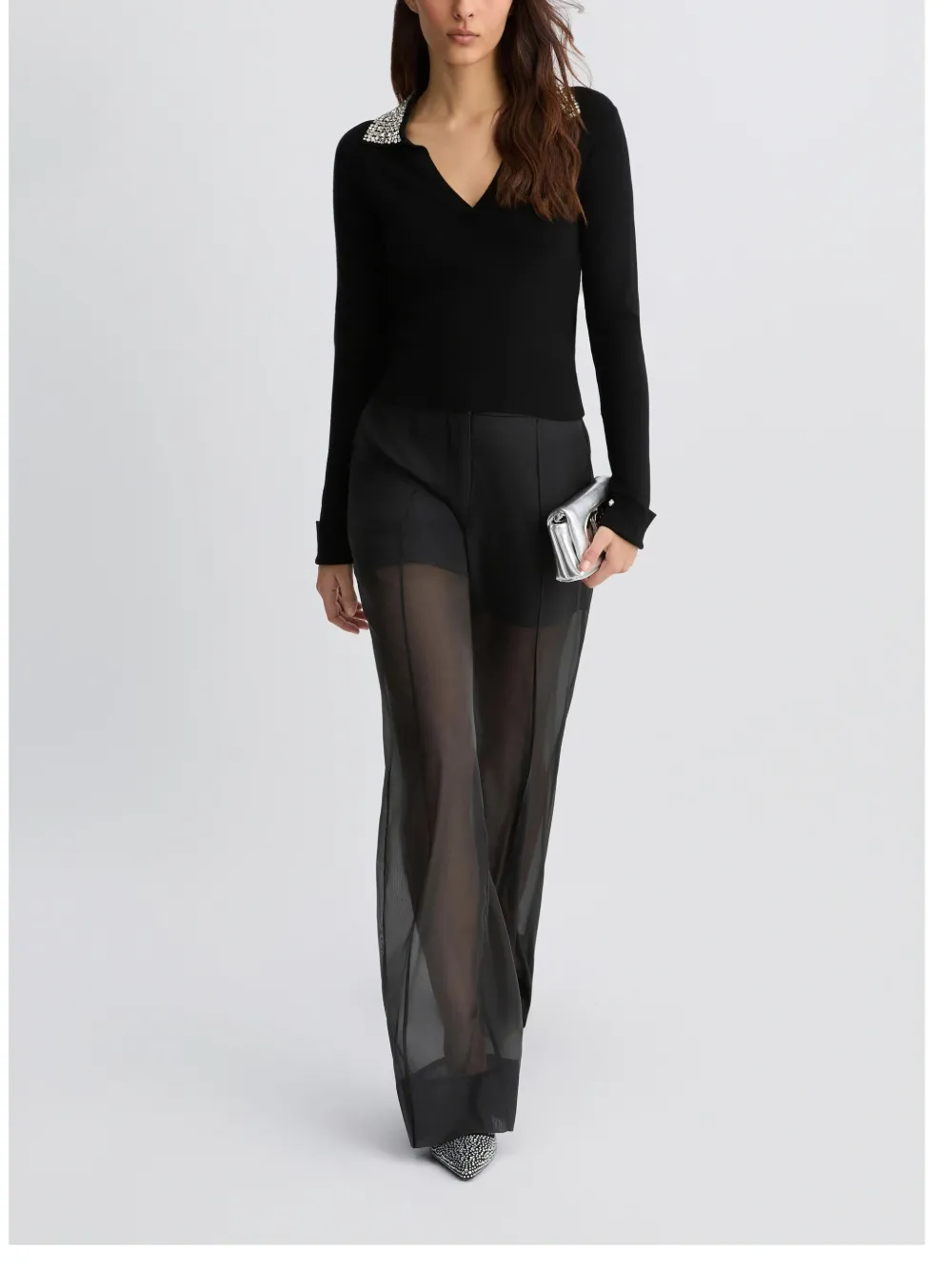 Liu •jo Black Polo Shirt With Bejewelled Embellishment In Black