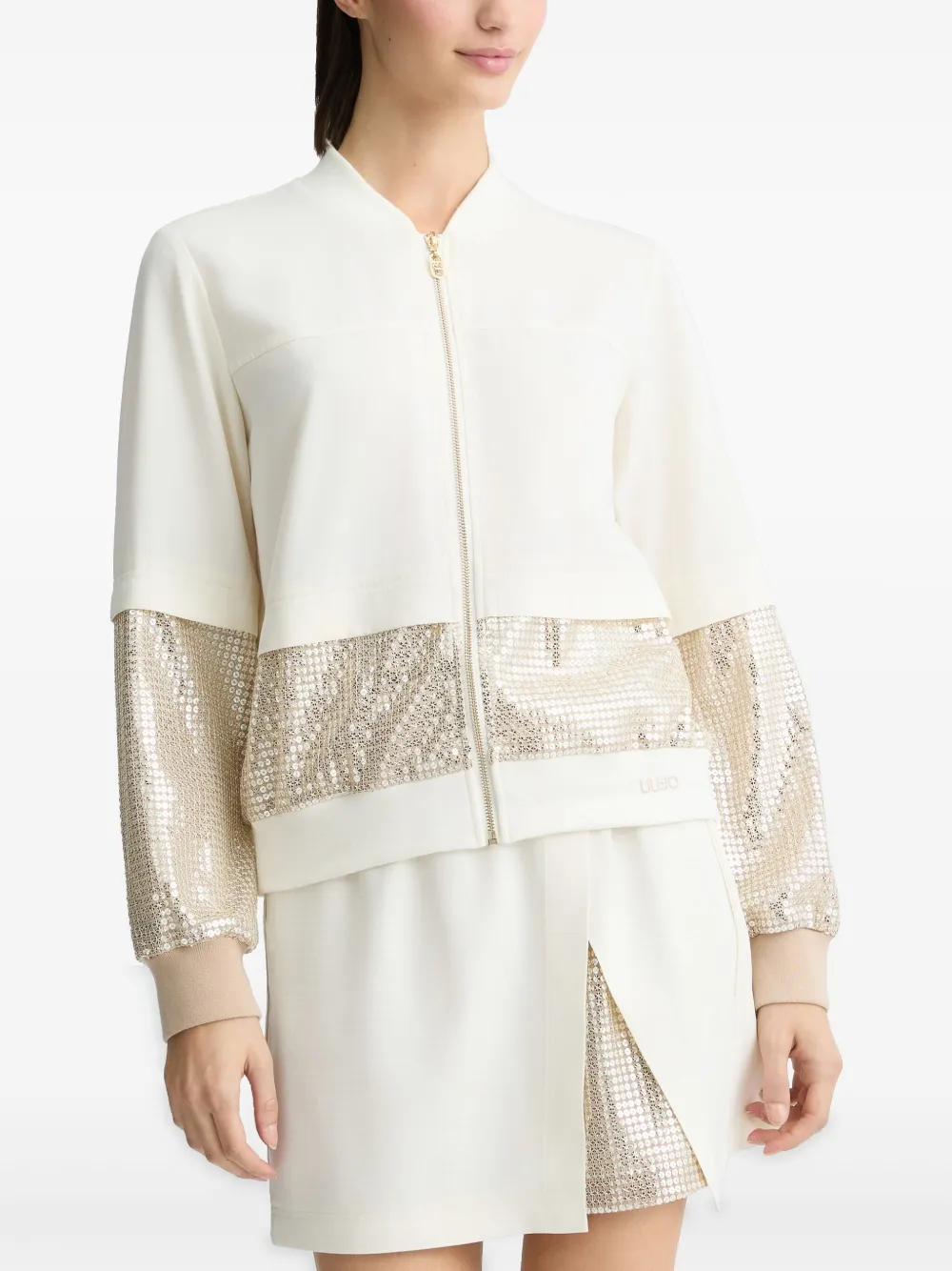 Liu •jo Liu Jo White And Gray Jacket With Sequined Sleeves In Nude