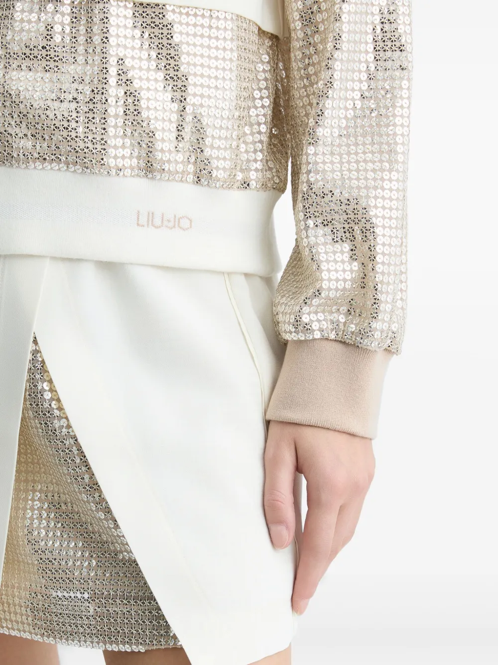 Liu •jo Liu Jo White And Gray Jacket With Sequined Sleeves In Nude