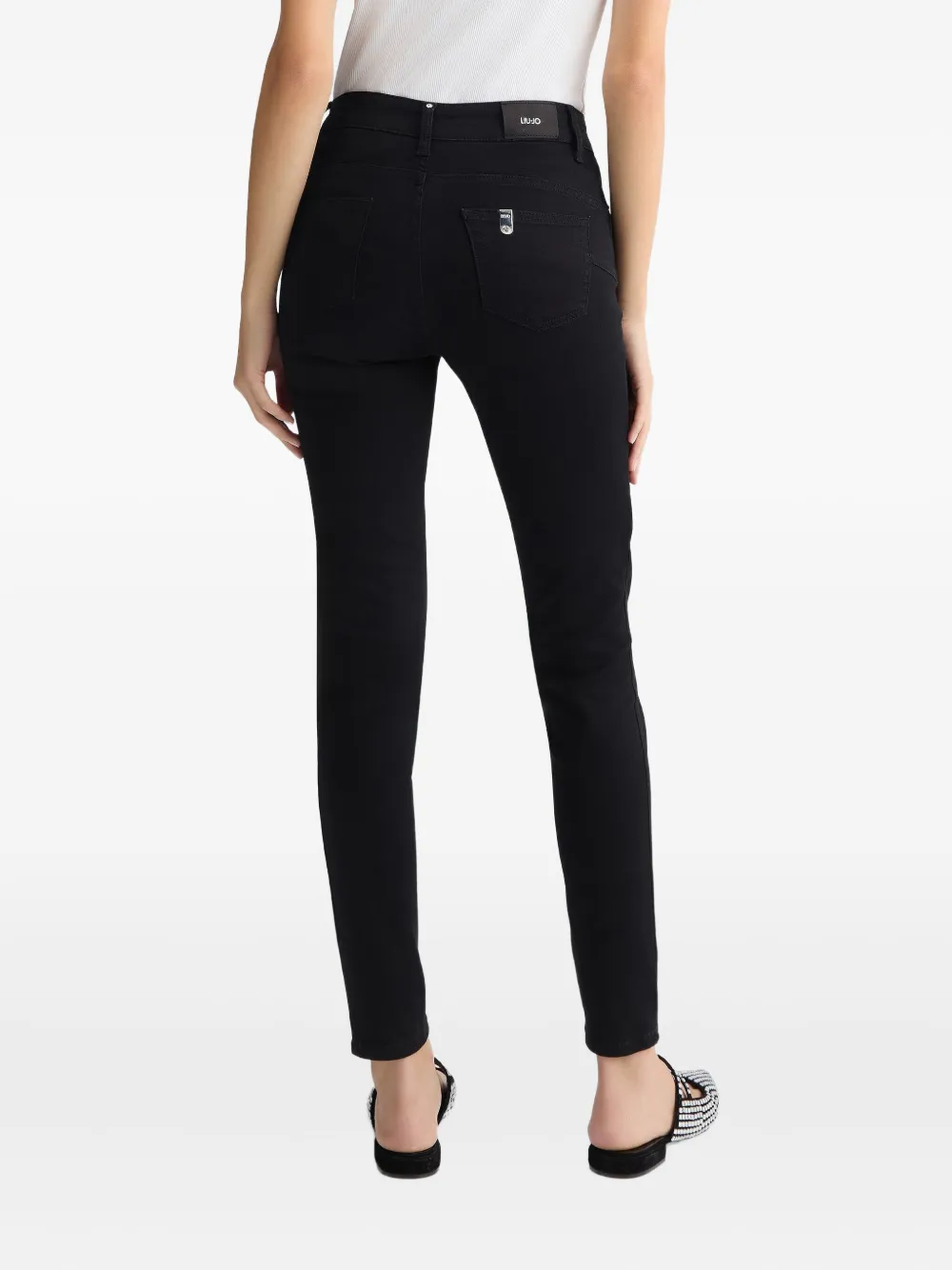 Liu •jo Black Skinny Jeans With Rhinestones In Black