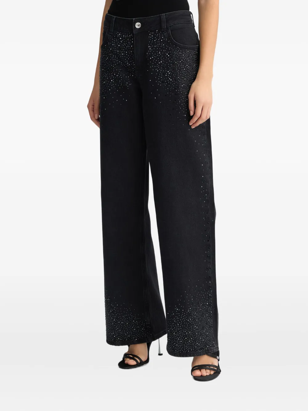 Shop Liu •jo Rhinestone Wide-leg Jeans In Black