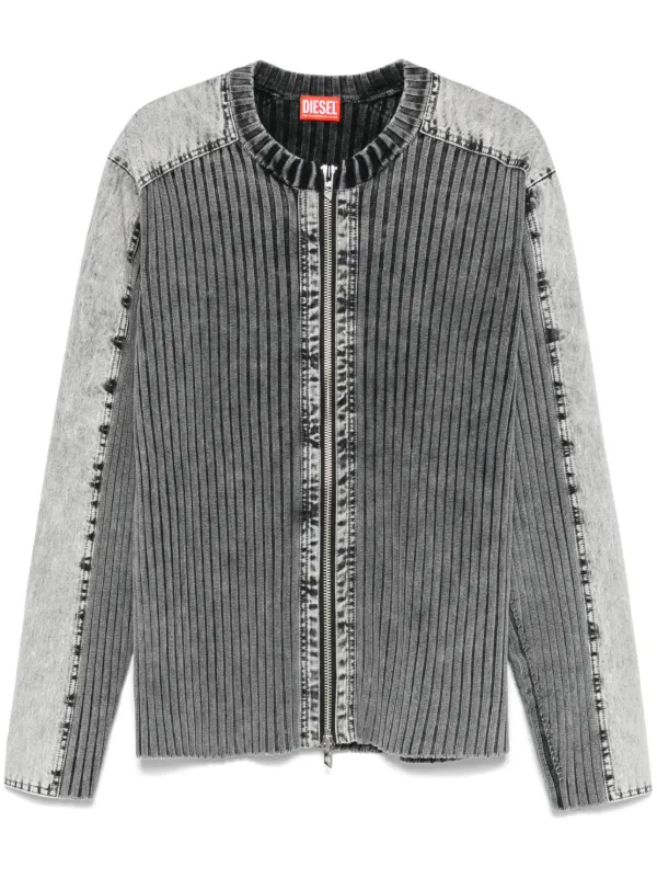 DIESEL カーディガン Mサイズ ブラック グレー Women's Zip-up cardigan with denim cargo pockets | Grey | Diesel