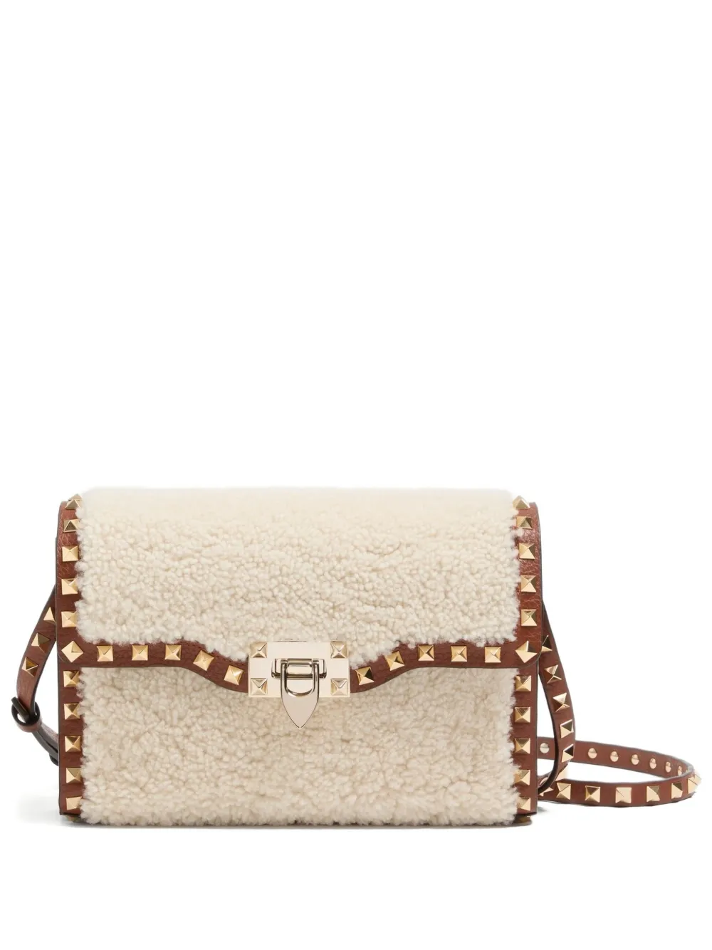 Valentino Garavani small Rockstud shearling shoulder bag | Neutrals | Image 1