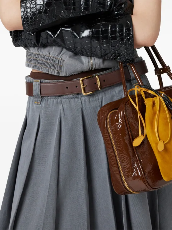 【送関込】MiuMiu☆ミュウミュウ chambray pleated midi Miu Miu Pleated Chambray Skirt | Grey | FARFETCH