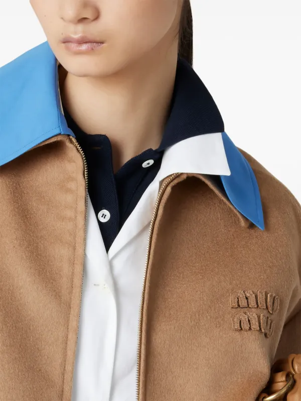 Miu Miu logo-appliqué Bomber Jacket | Brown | FARFETCH