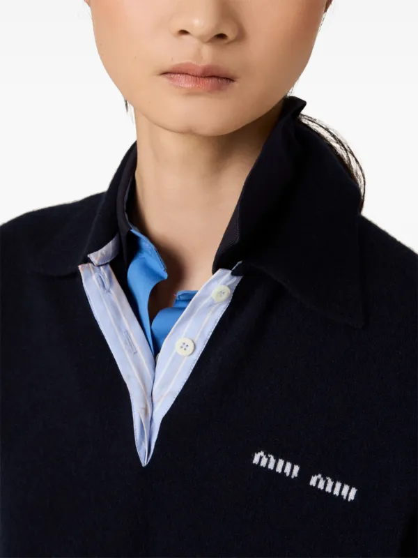 トップス miumiu polo shirt Miu Miu Striped Polo Shirt | Blue | FARFETCH
