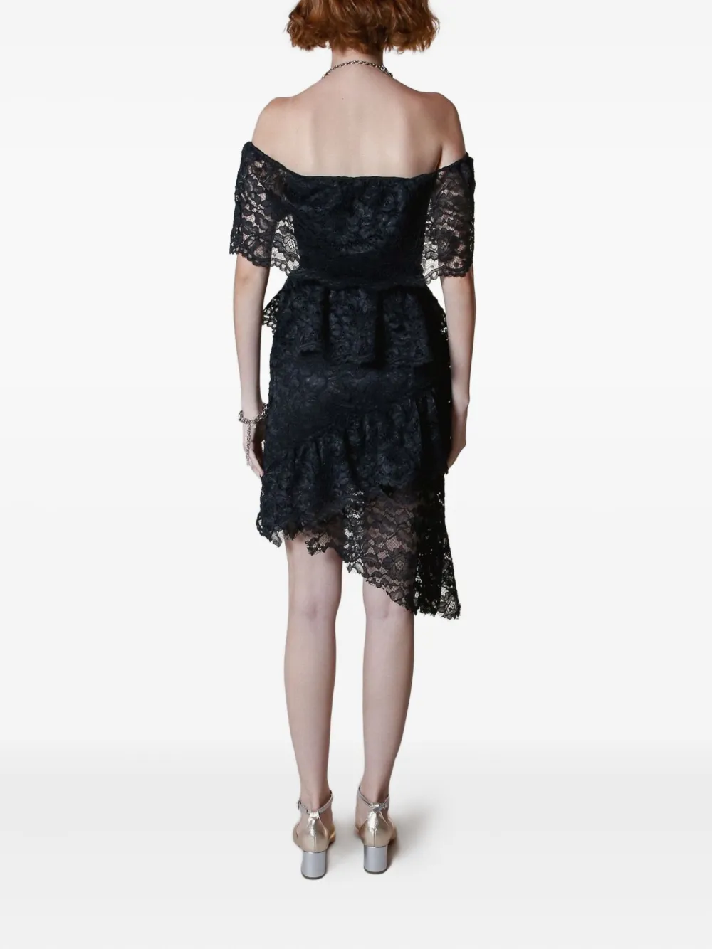 Lethicia Bronstein Bellini off-shoulder jurk met ruches en kant Zwart