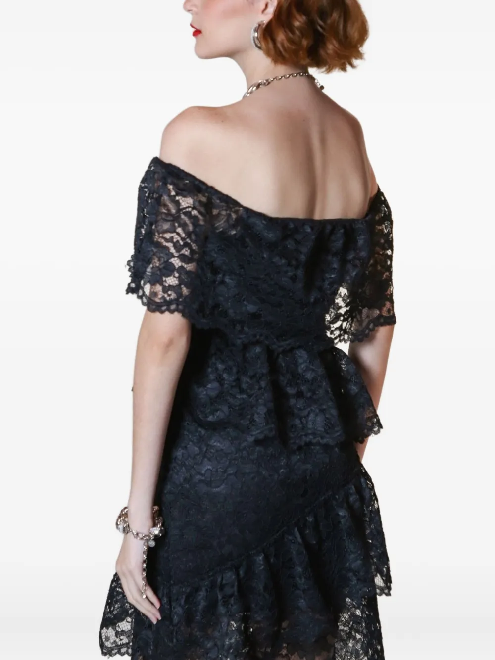 Lethicia Bronstein Bellini off-shoulder jurk met ruches en kant Zwart