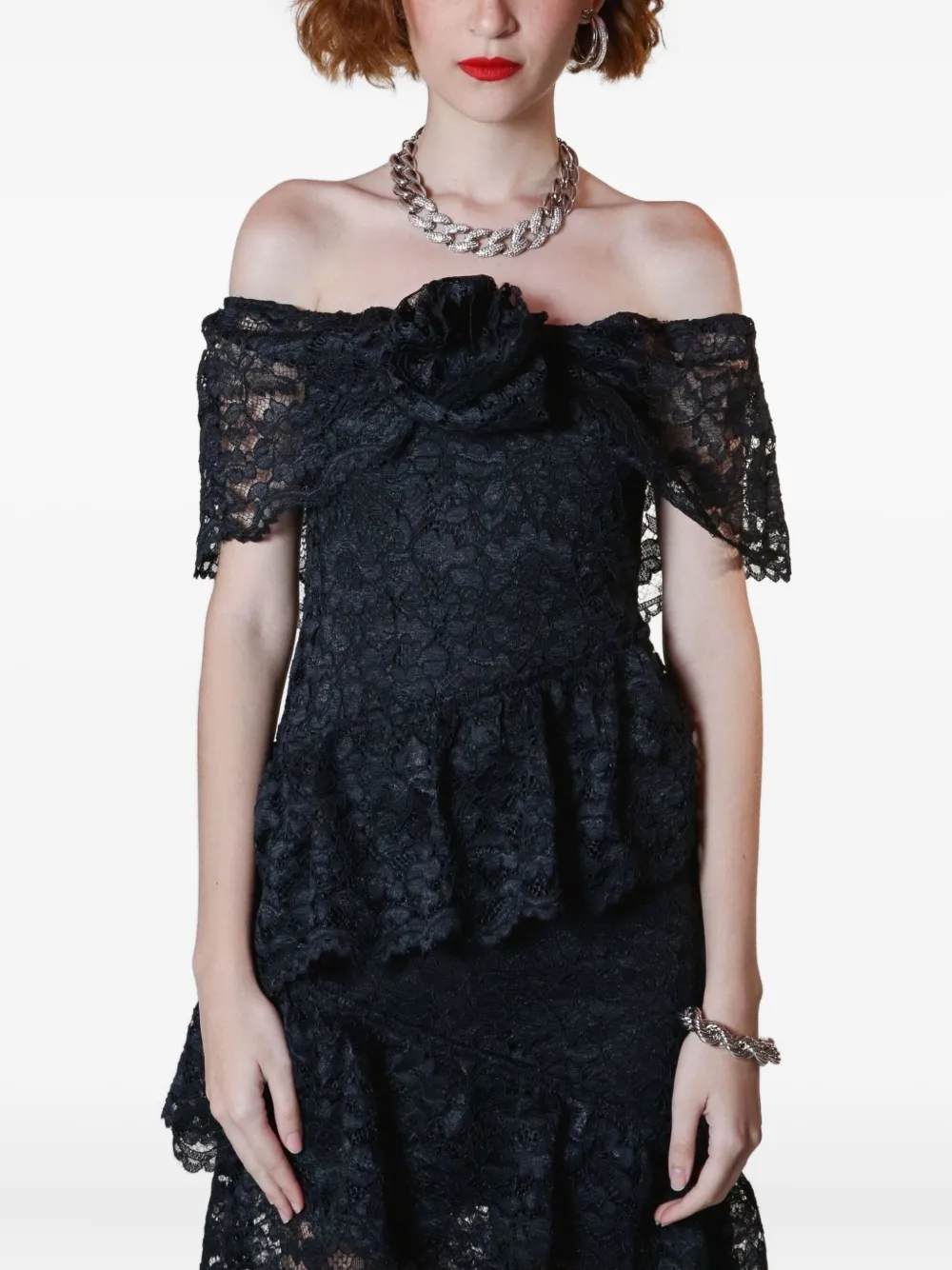Lethicia Bronstein Bellini off-shoulder ruffled lace dress | Black | Image 1
