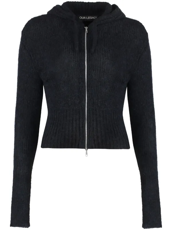 OUR LEGACY Fine-knit Zip-up Hoodie in Black