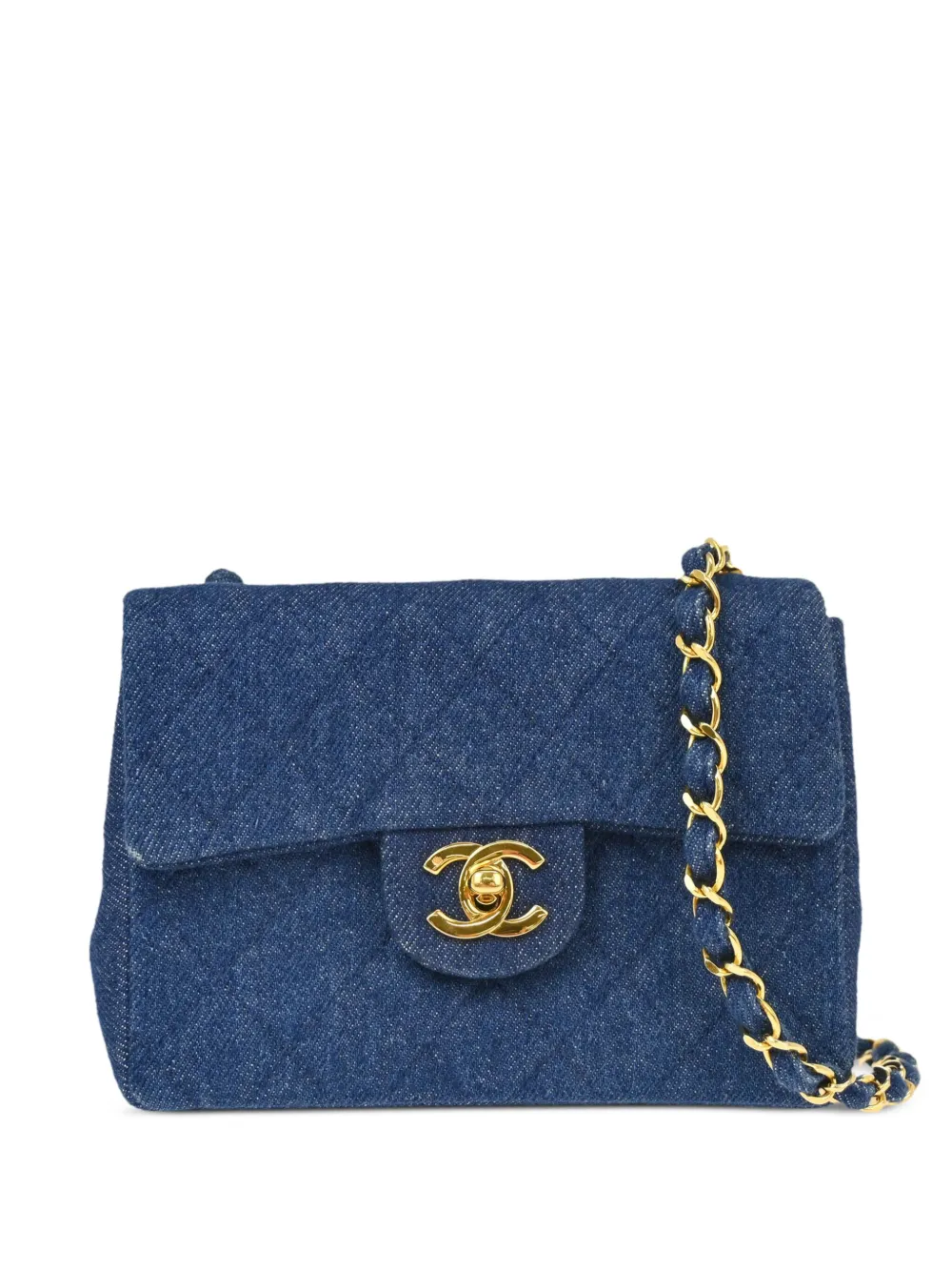 Pre-owned Chanel 1990 Mini Classic Square Flap Shoulder Bag In Blue