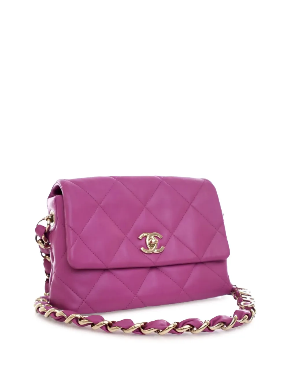 CHANEL Pre-Owned 2021 Small Quilted Lambskin Logo Chain Strap Flap shoulder bag - Paars