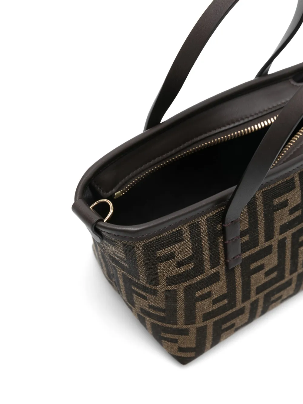 Fendi Roll Mini Bag In Jacquard Ff Taupe Denim Effect Women In Brown