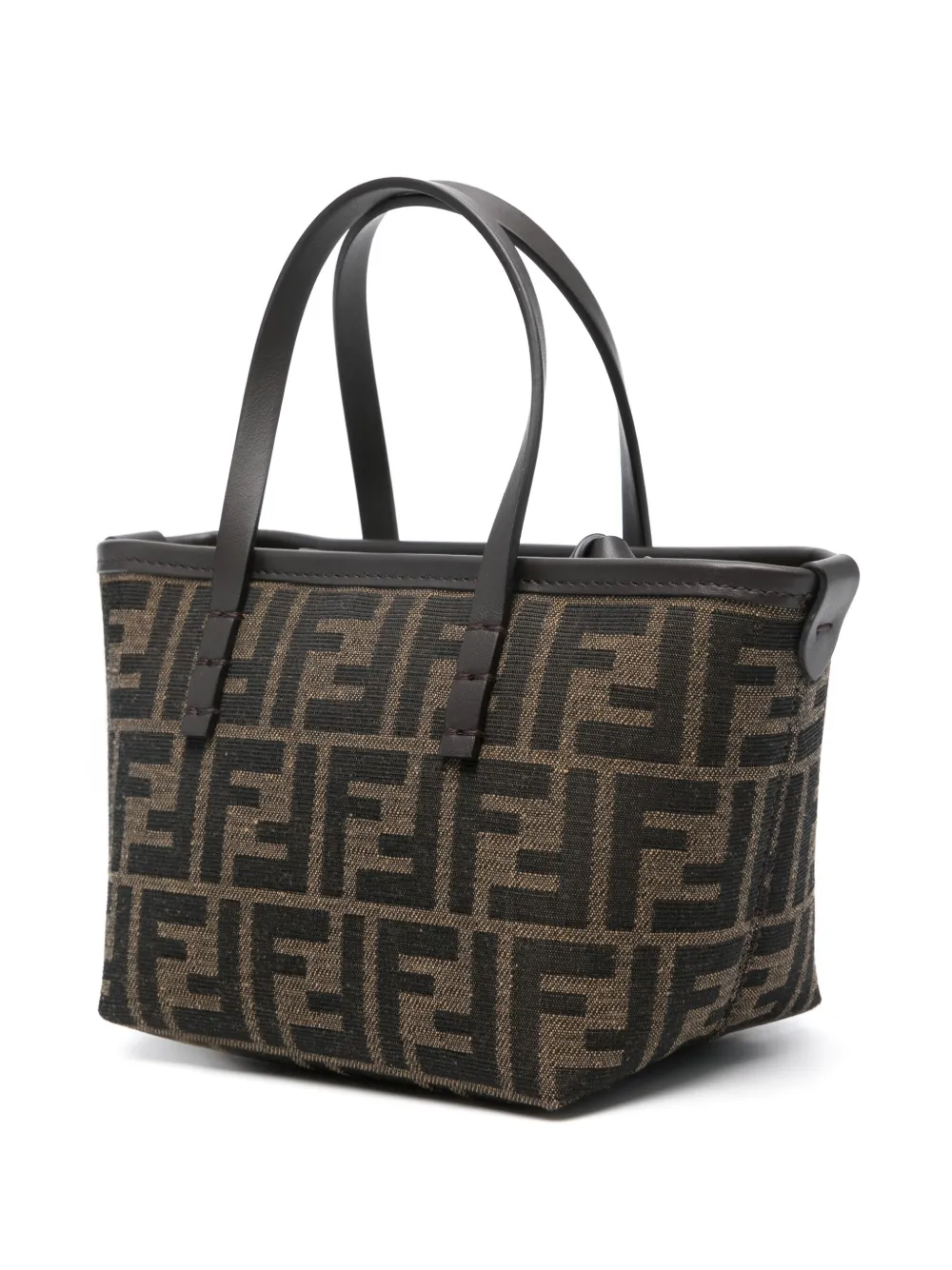 Fendi Roll Mini Bag In Jacquard Ff Taupe Denim Effect Women In Brown