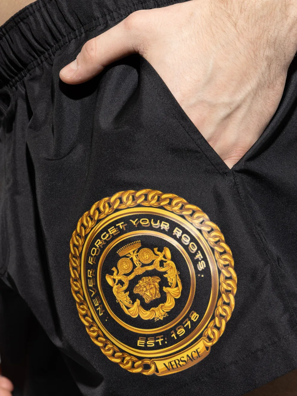 Versace Zwembroek met logoprint Zwart