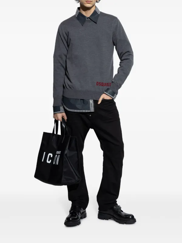 DSQUARED2 ロゴインターシャ セーター | グレー | FARFETCH JP