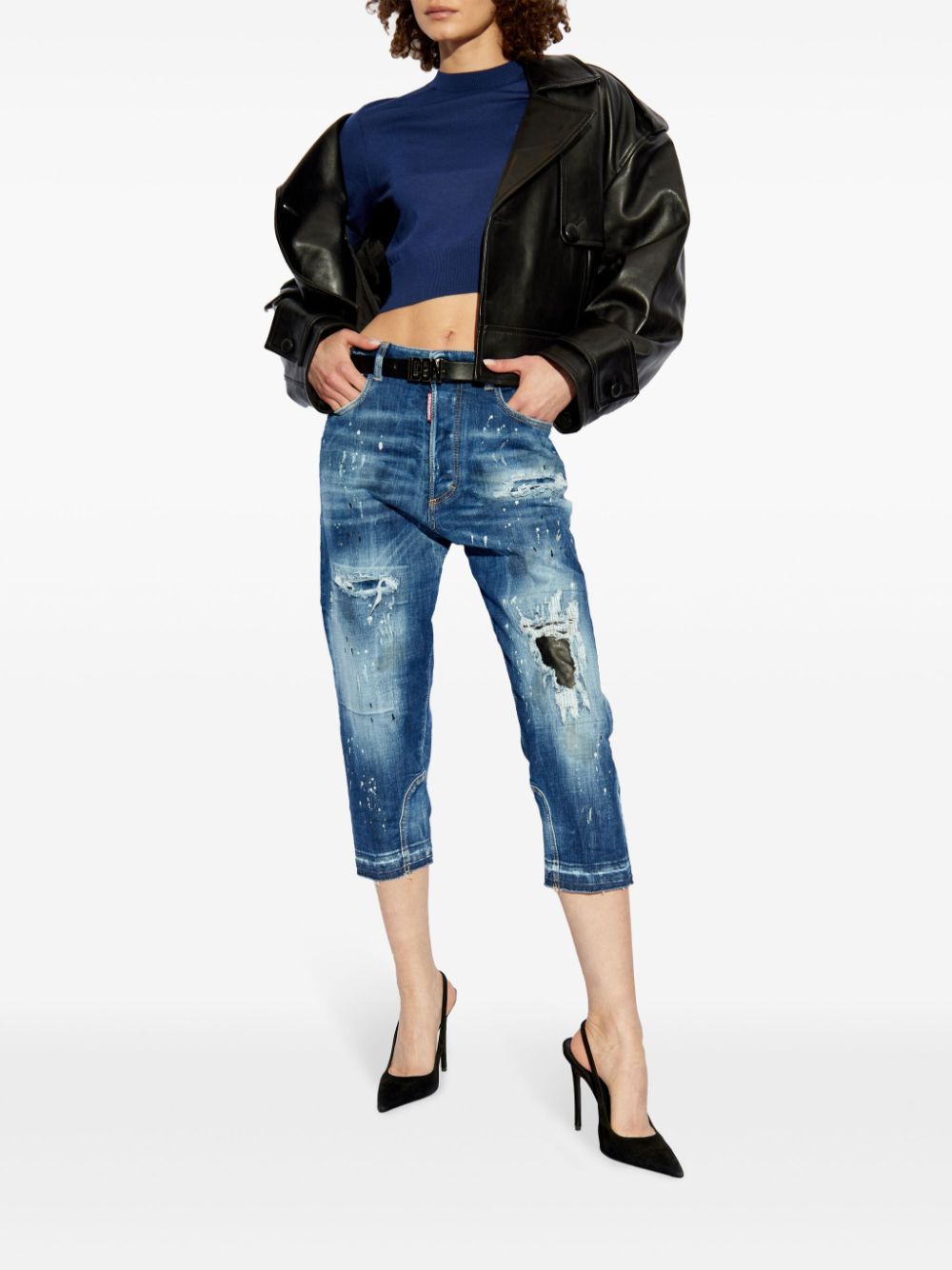 DSQUARED2 logo-embroidered top - Blauw