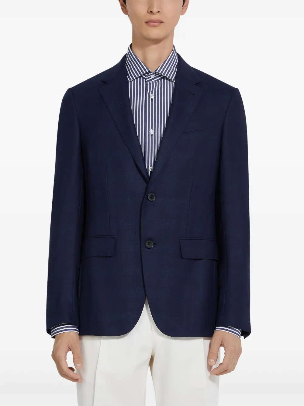 Zegna Prince Of Wales Plaid Achillfarm Wool Blazer In Blue