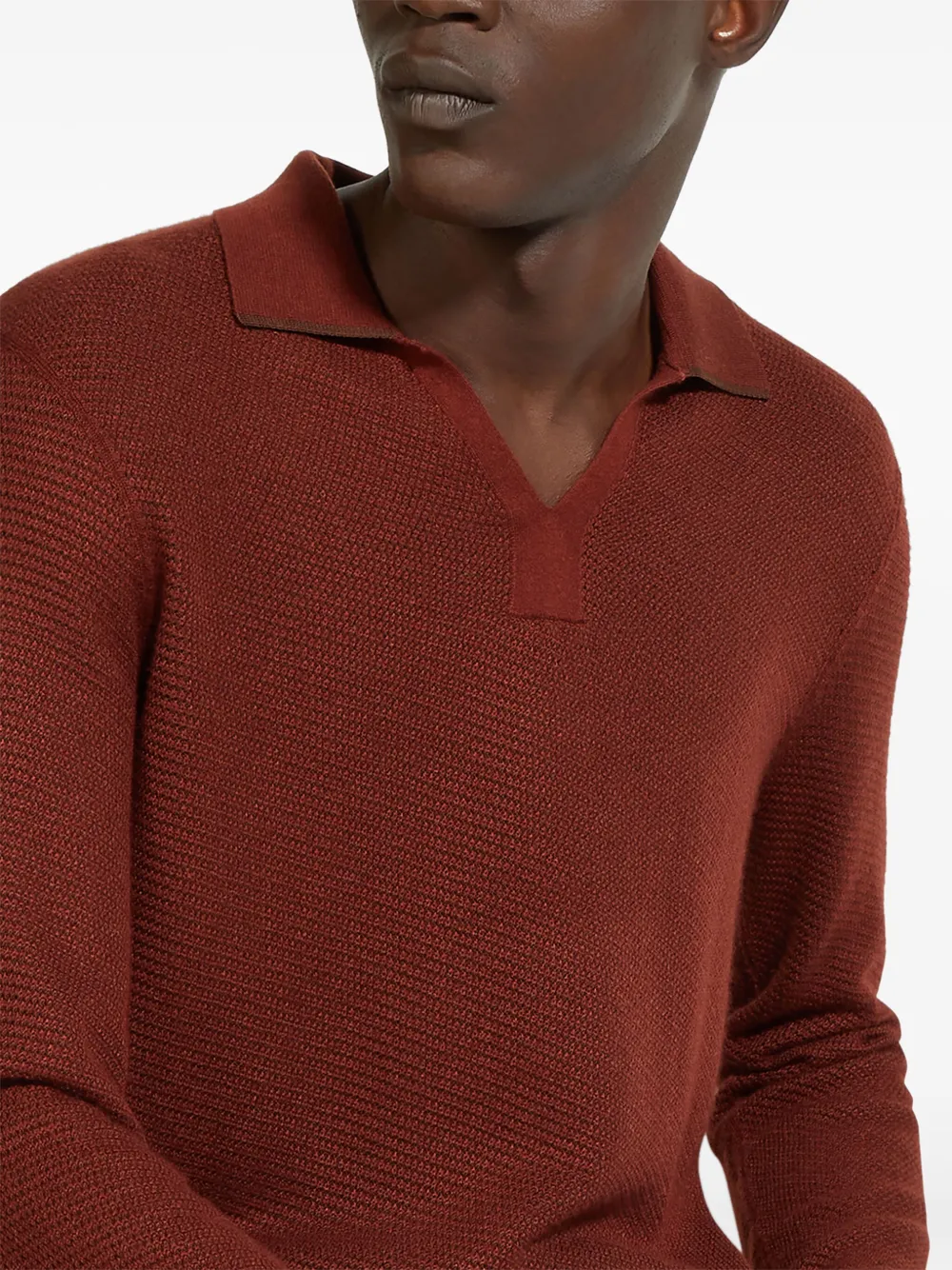 Zegna Textured Silk And Cashmere Polo Sweater In Red