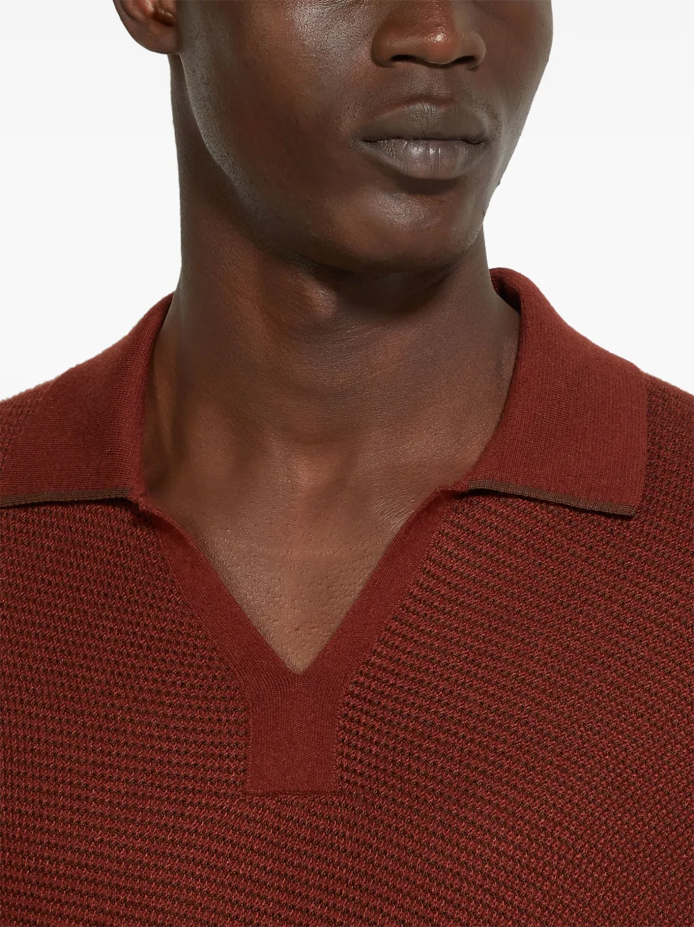 Zegna Textured Silk And Cashmere Polo Sweater In Red