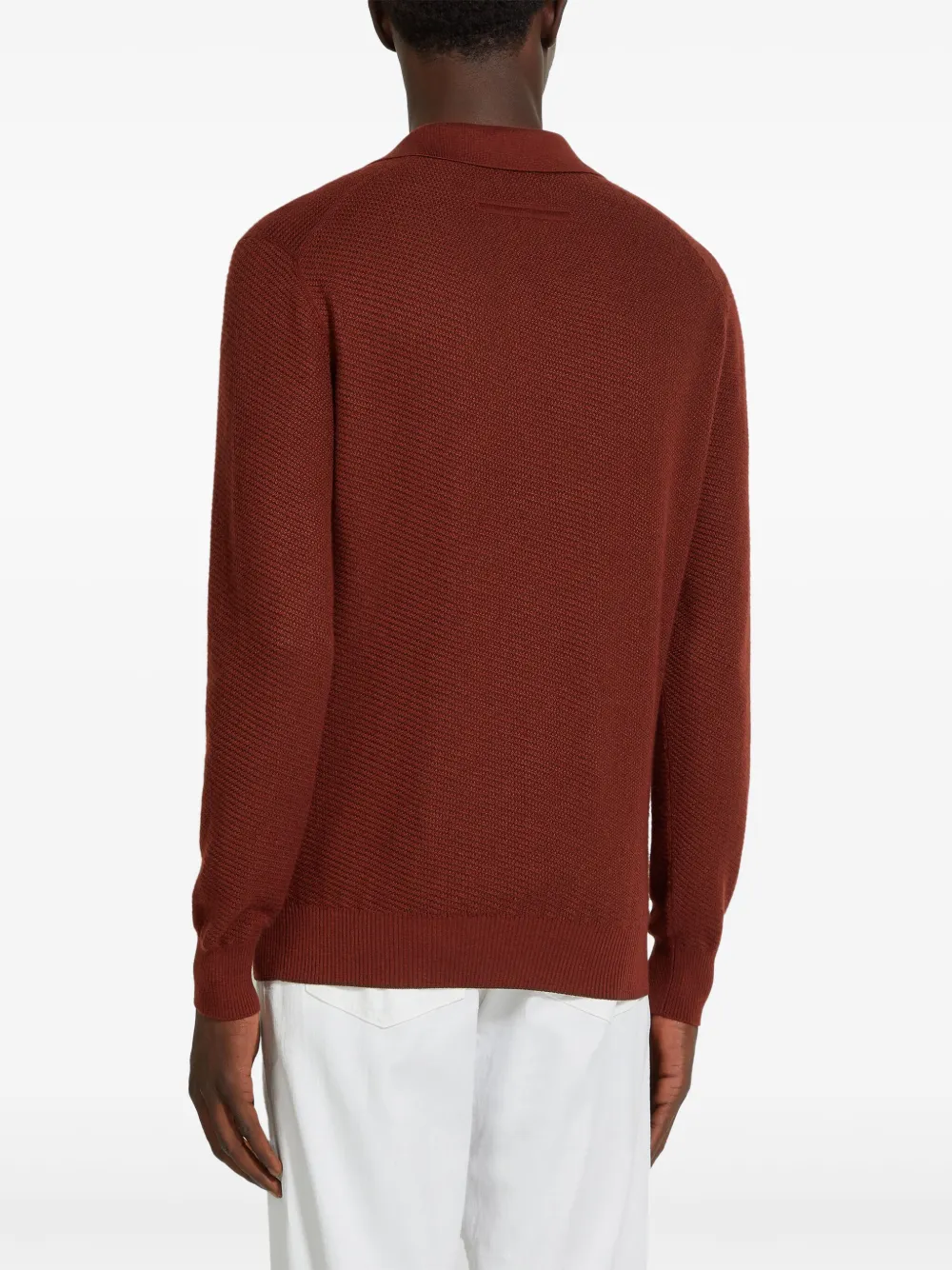 Zegna Textured Silk And Cashmere Polo Sweater In Red