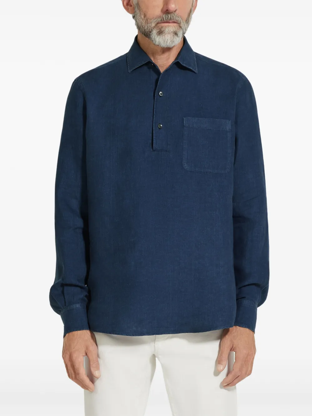 Zegna Oasi Lino overhemd Blauw