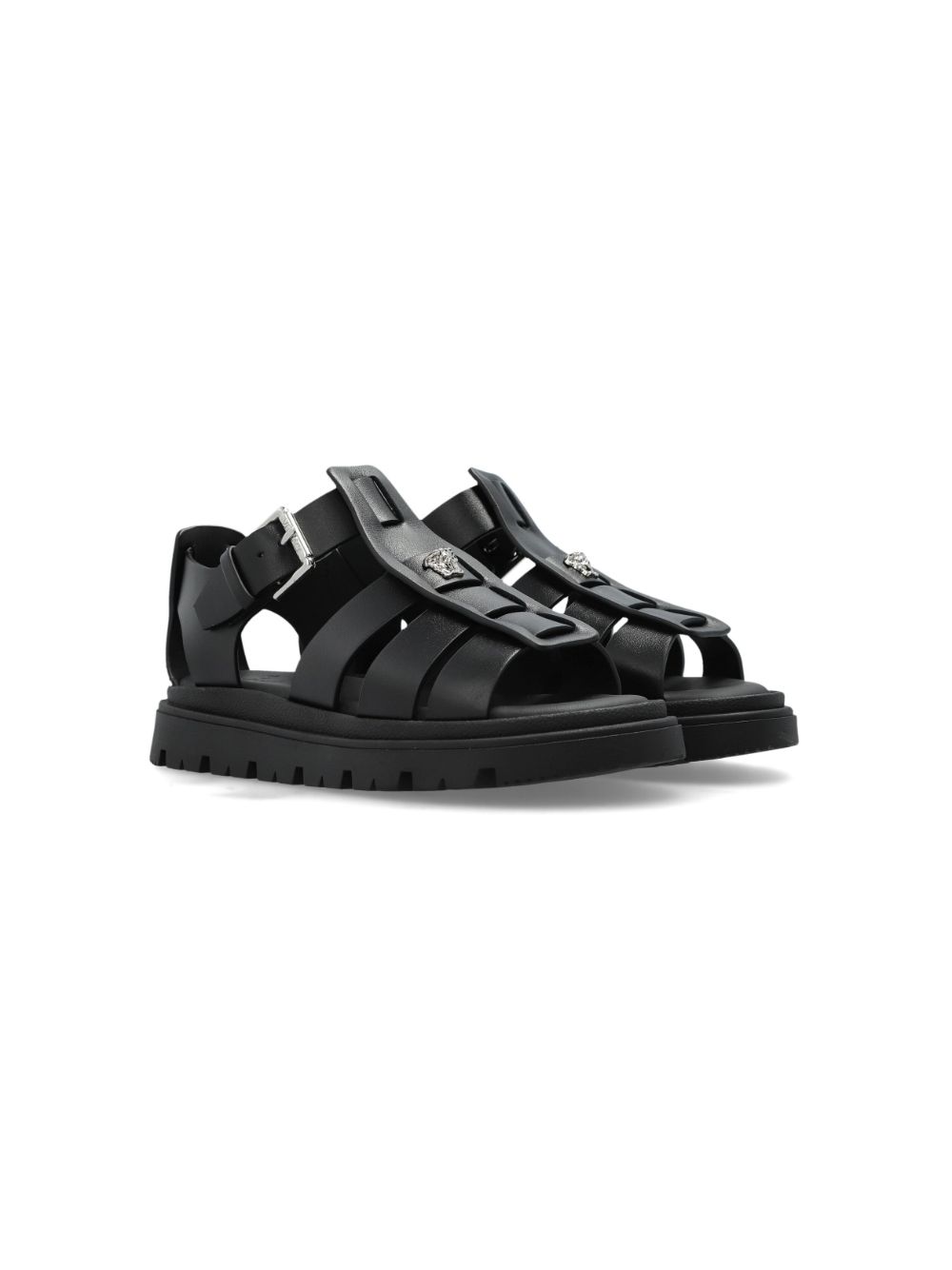 Versace Kids Medusa-plaque cage sandals - Zwart