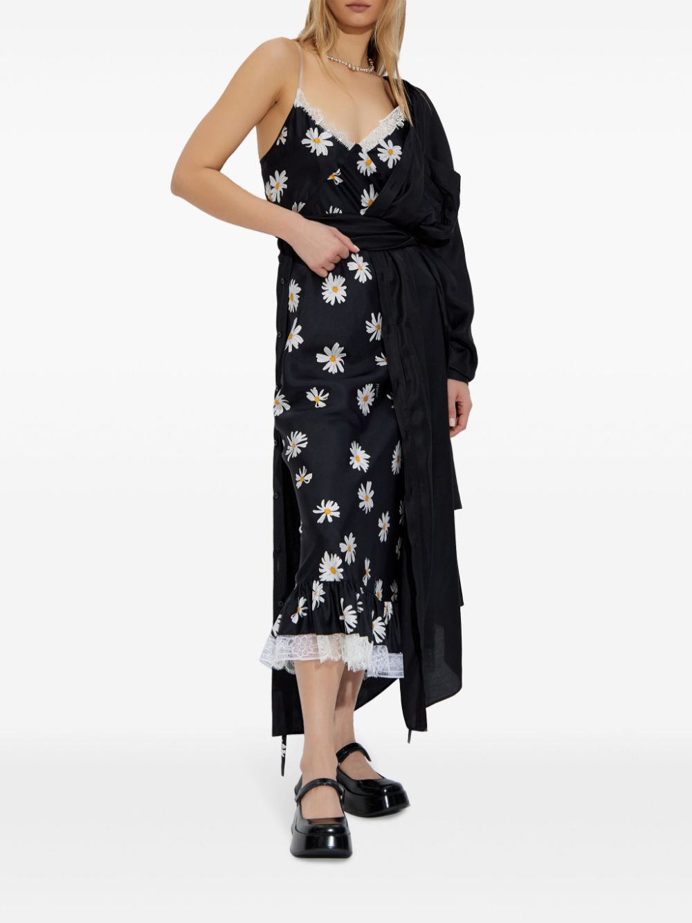 Moschino daisy-print midi dress - Zwart