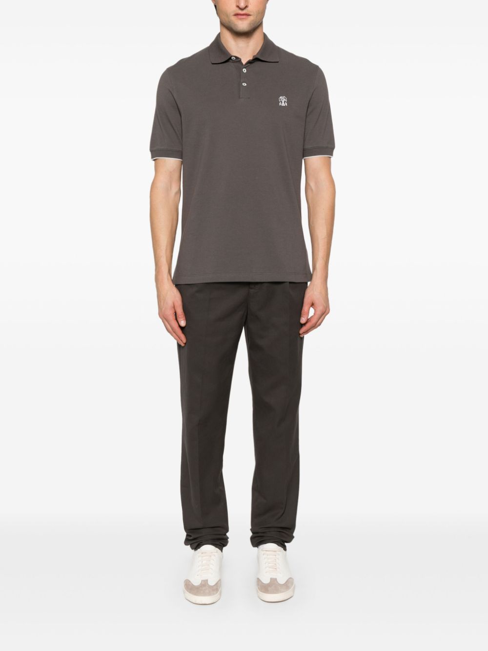 Brunello Cucinelli logo-print polo shirt - Bruin