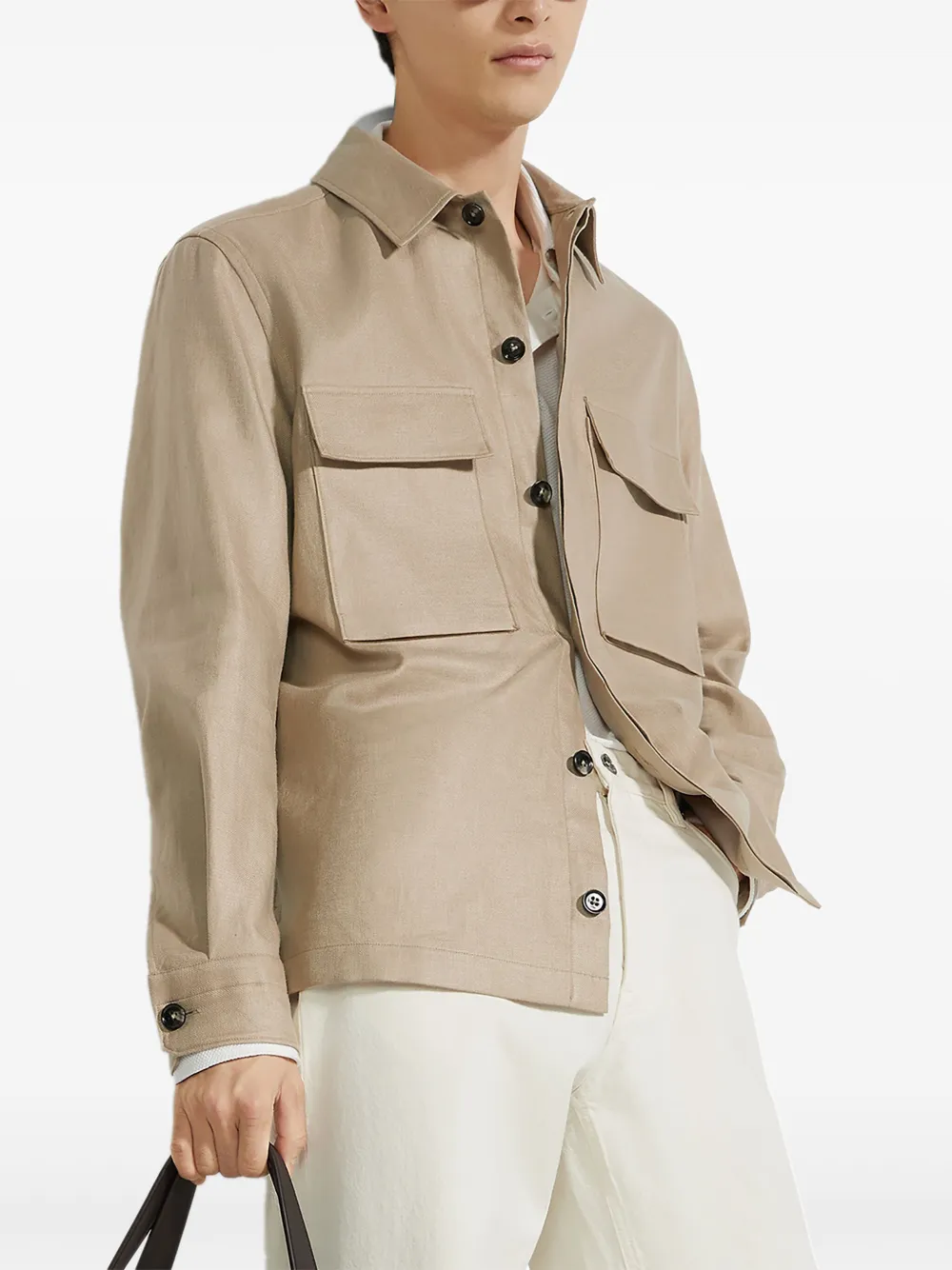 Shop Zegna Oasi Lino Overshirt In Neutrals