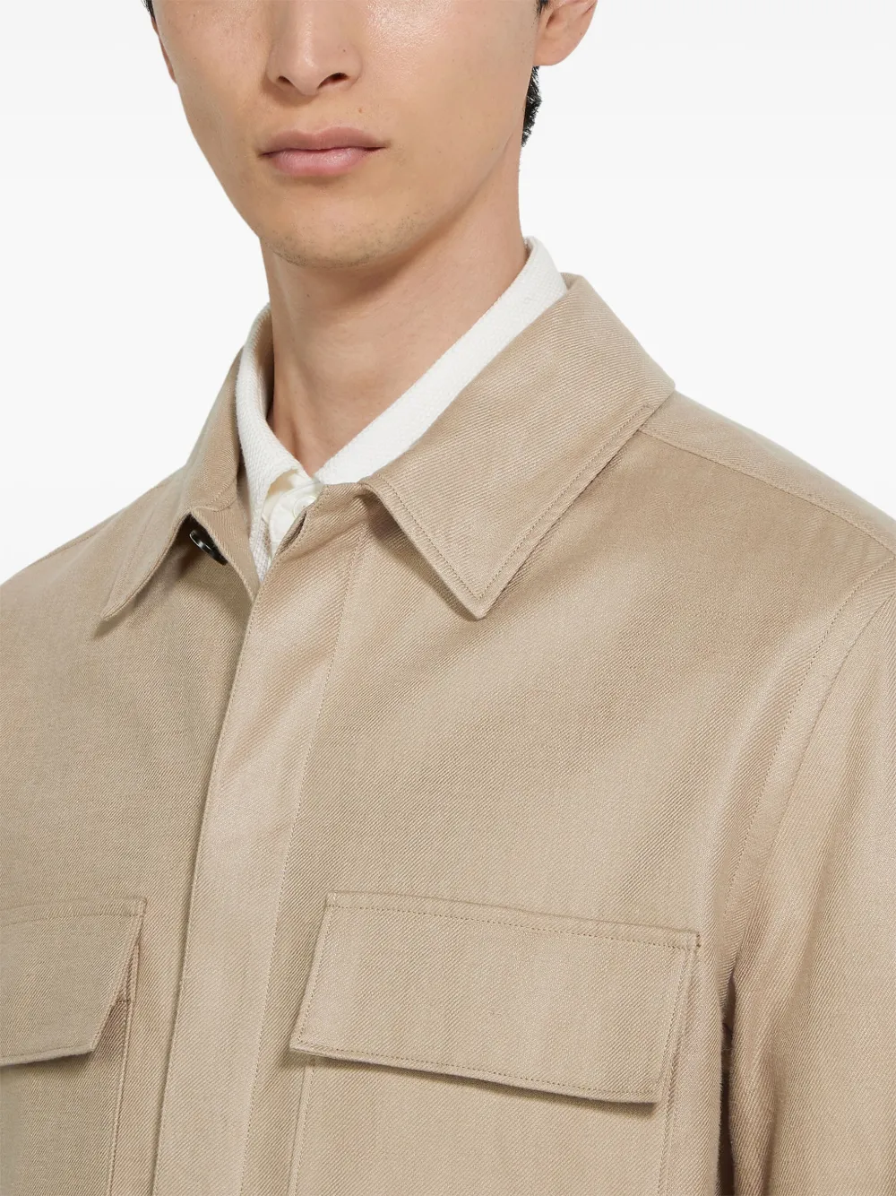 Shop Zegna Oasi Lino Overshirt In Neutrals