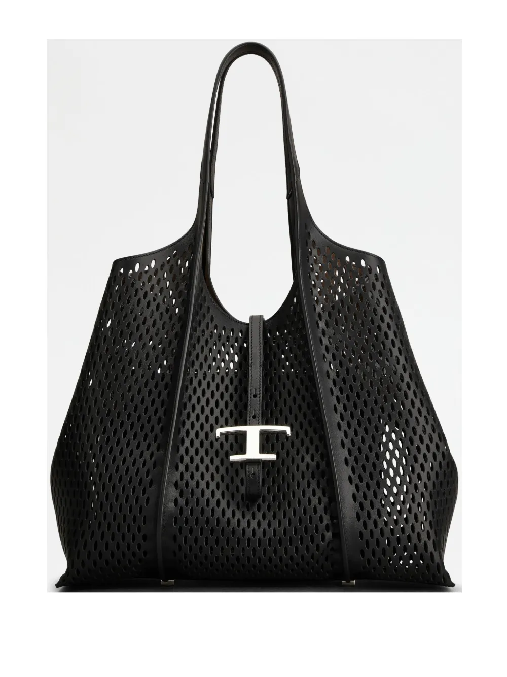 Tod's Medium Laser-cut Leather Shopping Tote Bag In Black