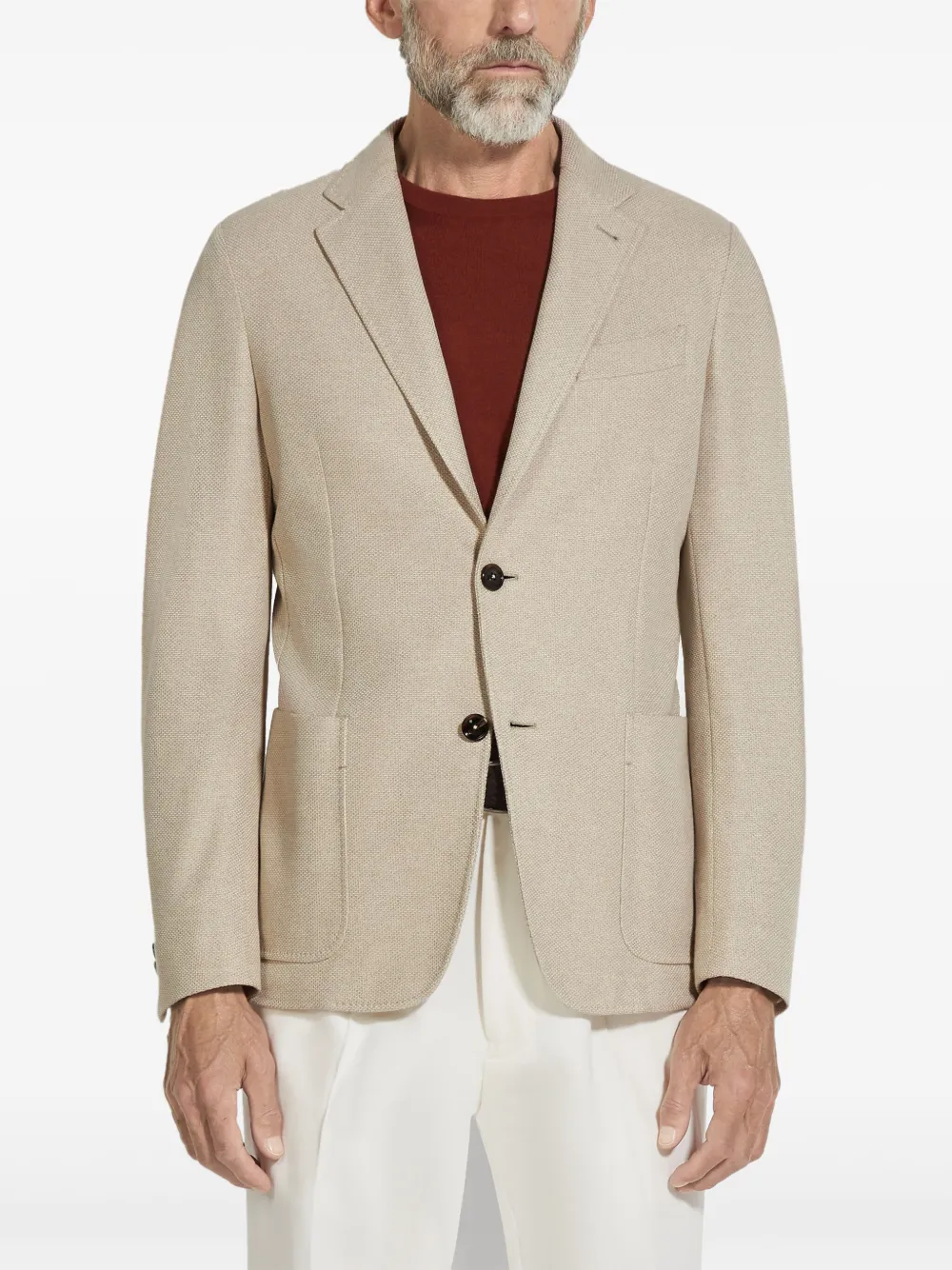 Zegna Notch-lapel Cotton Blazer In Neutrals