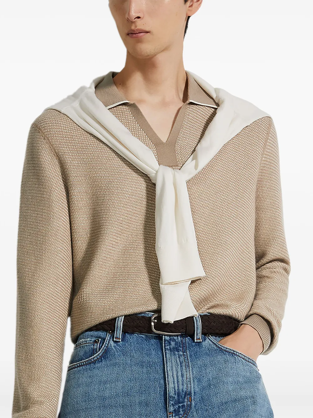 Shop Zegna Silk-cashmere Polo Shirt In 中性色